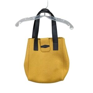 SOPHIE OTTANER Yellow Felt Black Leather Trim‎ Tote Bag Purse Cowhide Handles